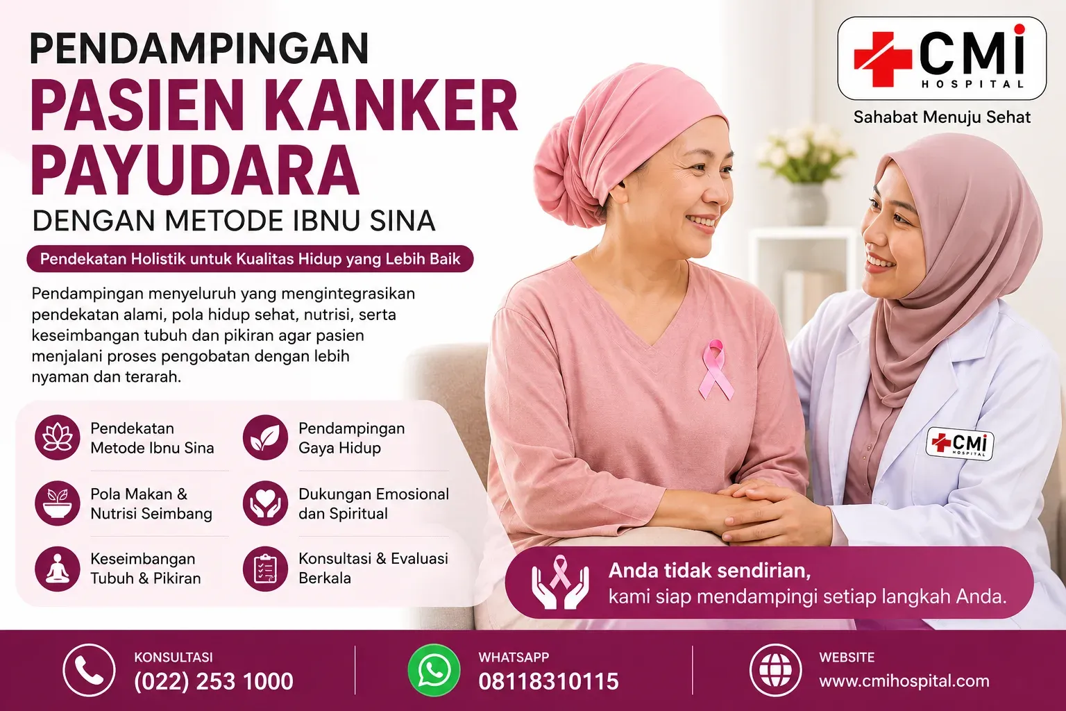 Pendampingan pasien kanker payudara dengan metode Ibnu Sina di CMI Hospital