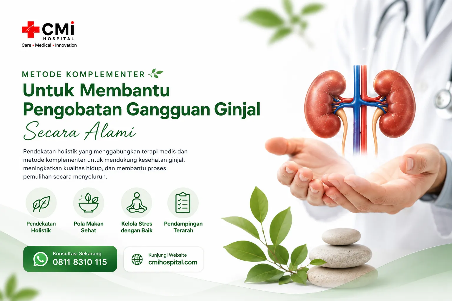 Metode komplementer untuk membantu pengobatan gangguan ginjal secara alami melalui pola hidup sehat, nutrisi seimbang, dan pendampingan holistik.