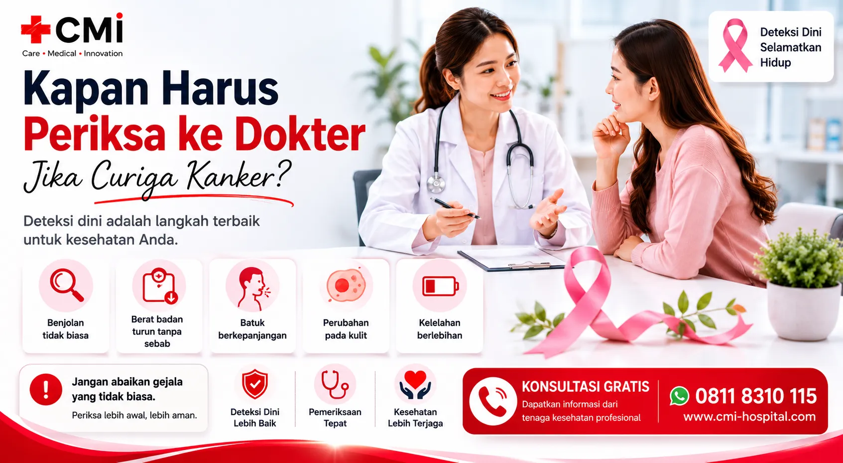 Kapan harus periksa ke dokter jika curiga kanker dengan deteksi dini, gejala yang perlu diwaspadai, dan konsultasi kesehatan gratis.