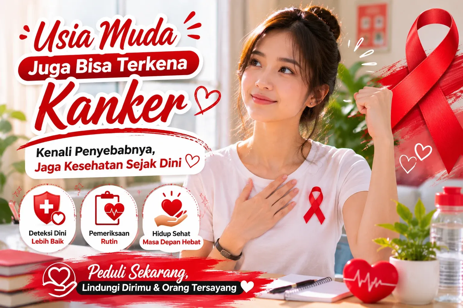 Wanita muda sehat sedang melakukan pemeriksaan kesehatan sebagai langkah deteksi dini kanker pada usia muda.