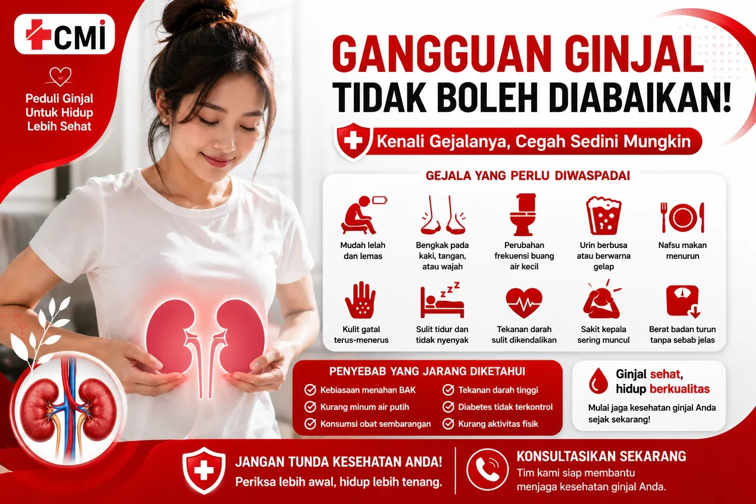 Gangguan ginjal tidak boleh diabaikan, kenali gejala seperti mudah lelah, pembengkakan, urin berbusa, dan perubahan buang air kecil sejak dini.
