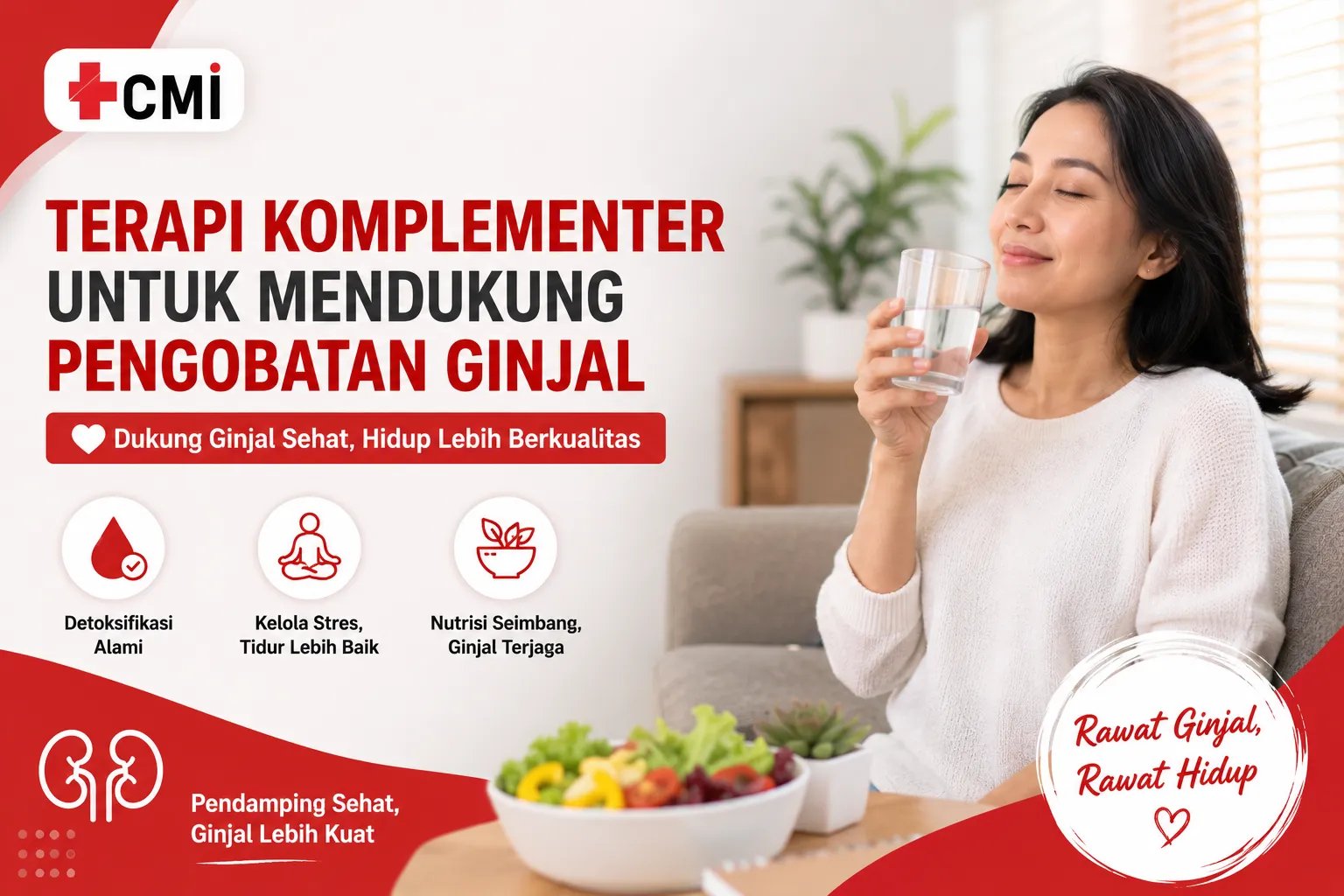 Terapi komplementer untuk mendukung pengobatan ginjal secara optimal dengan pendekatan kesehatan menyeluruh dan gaya hidup sehat.