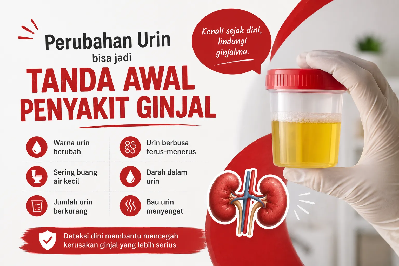 Perubahan urin sebagai tanda awal penyakit ginjal seperti urin berbusa, warna urin berubah, dan sering buang air kecil