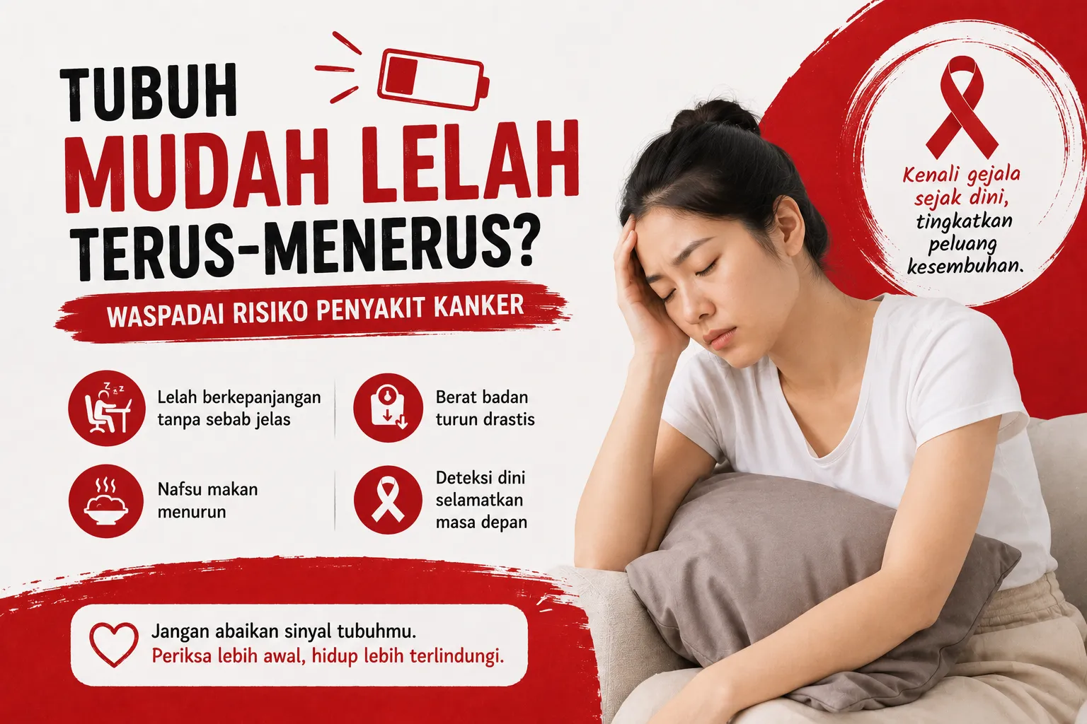 Tubuh mudah lelah terus-menerus dapat menjadi salah satu gejala kanker yang perlu diwaspadai dan diperiksakan sejak dini