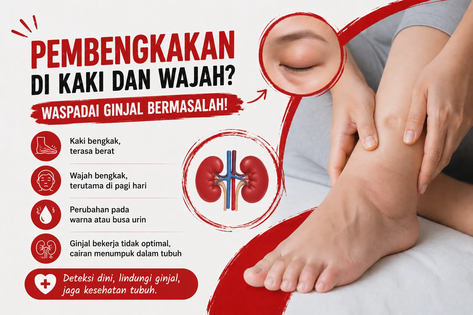 Pembengkakan di kaki dan wajah dapat menjadi tanda awal gangguan ginjal yang perlu dikenali sejak dini
