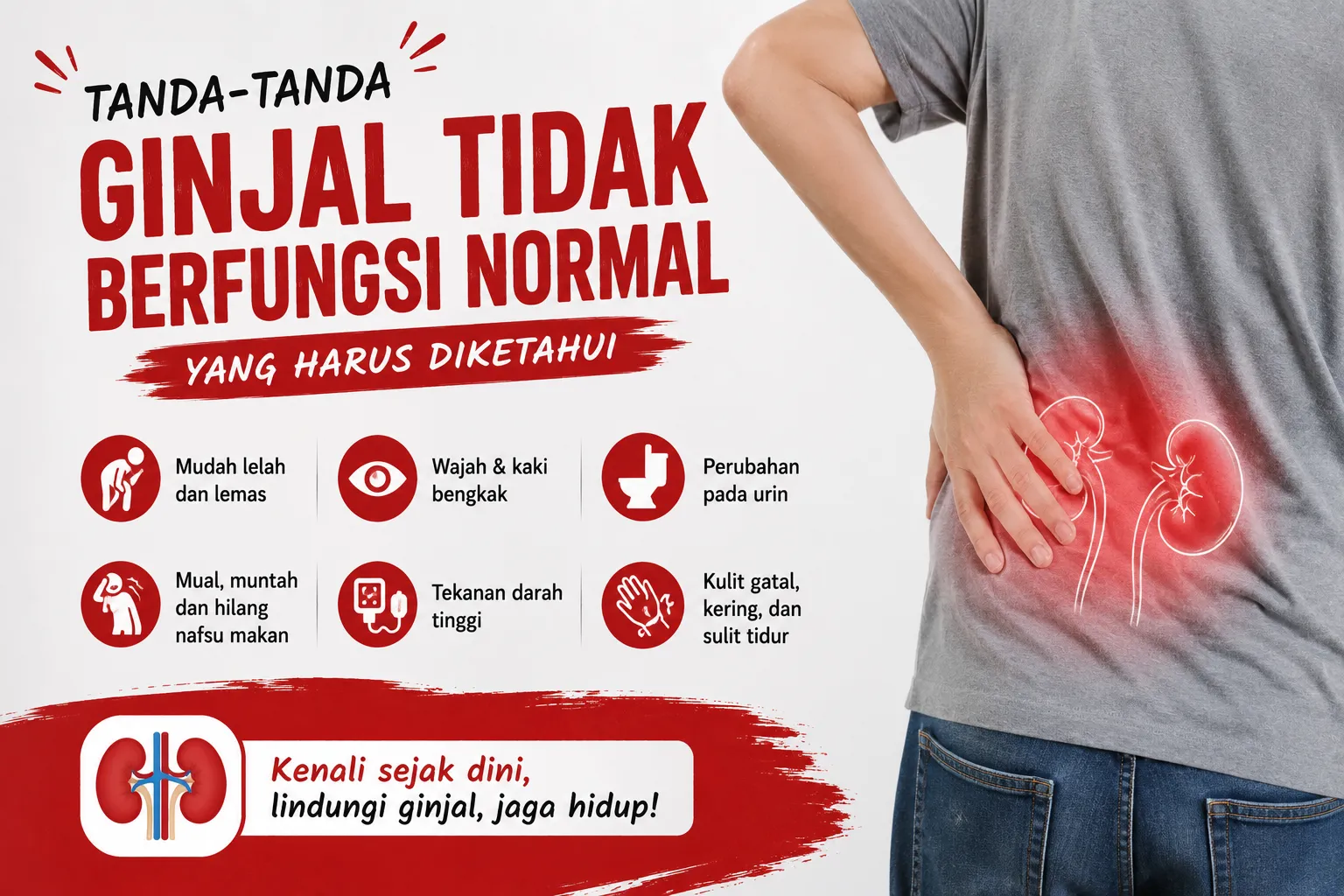 Tanda-tanda ginjal tidak berfungsi normal seperti pembengkakan, perubahan urin, dan tubuh mudah lelah yang perlu diwaspadai