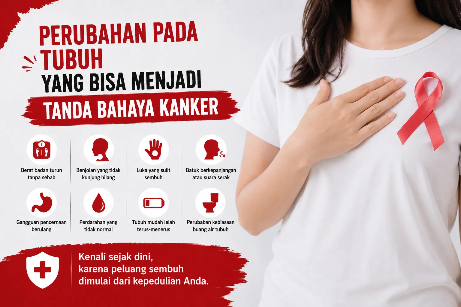 Perubahan pada tubuh yang bisa menjadi tanda bahaya kanker seperti benjolan, penurunan berat badan, dan tubuh mudah lelah