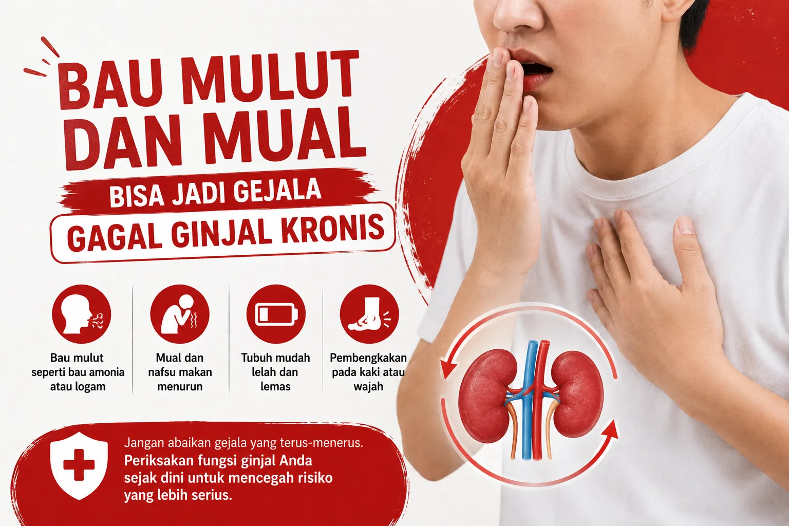 Bau mulut dan mual yang berlangsung terus-menerus dapat menjadi salah satu gejala gagal ginjal kronis