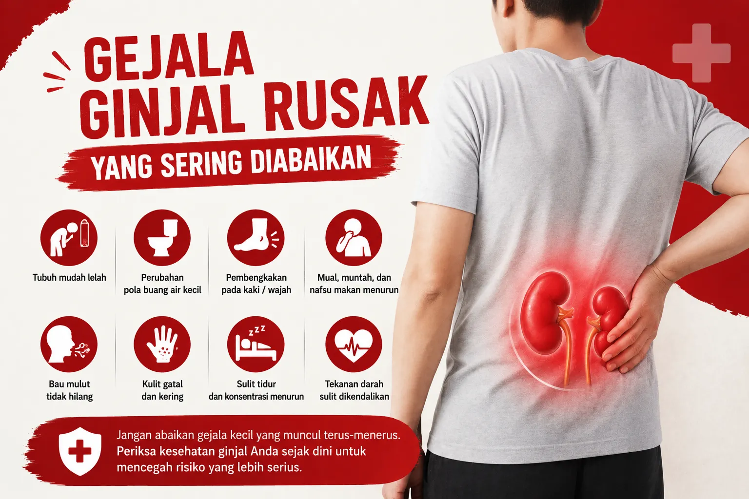 Gejala ginjal rusak yang sering diabaikan seperti perubahan urin, pembengkakan, mudah lelah, dan mual berkepanjangan