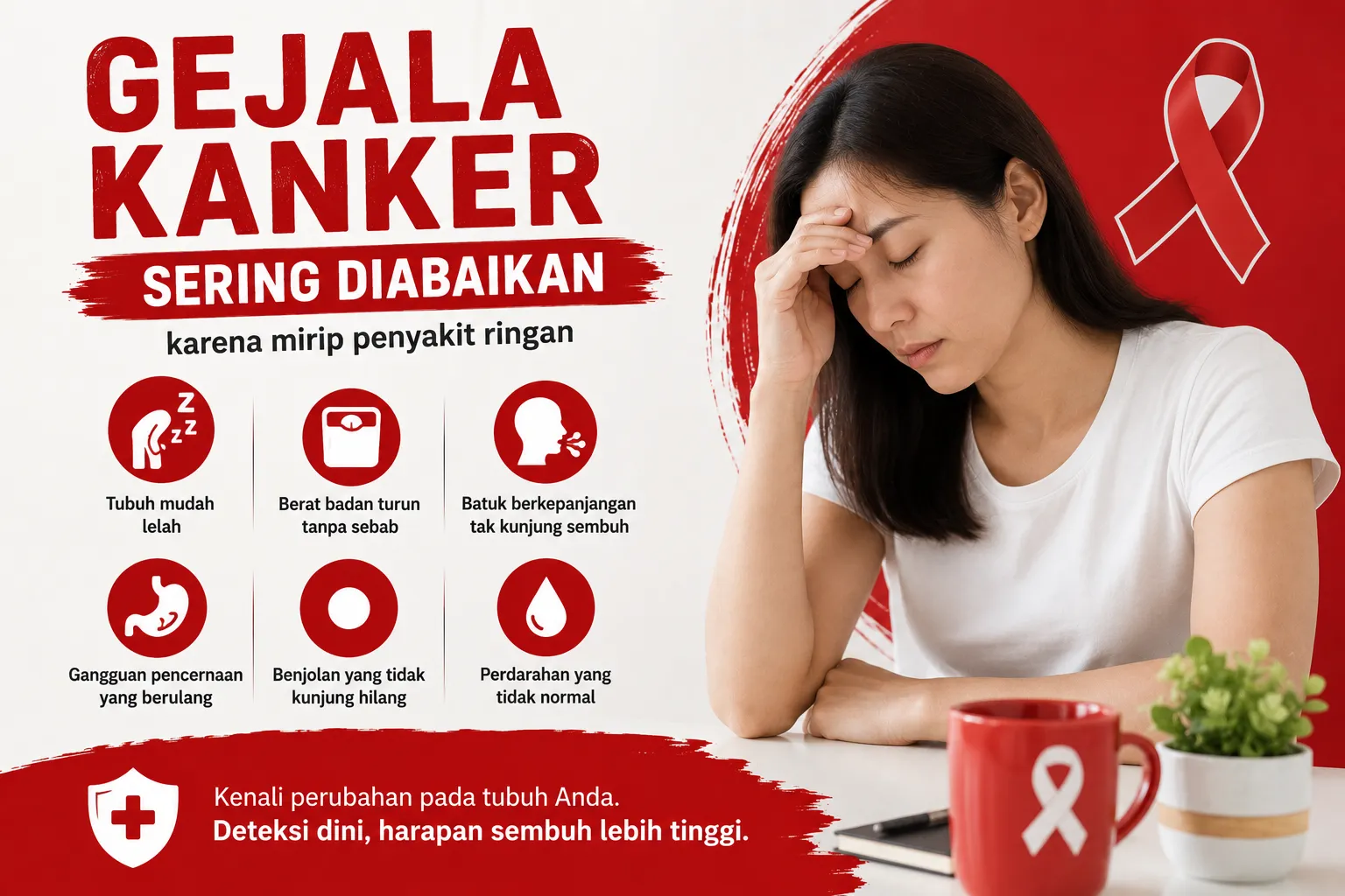 Gejala kanker yang sering diabaikan karena mirip penyakit ringan seperti mudah lelah, batuk berkepanjangan, dan penurunan berat badan