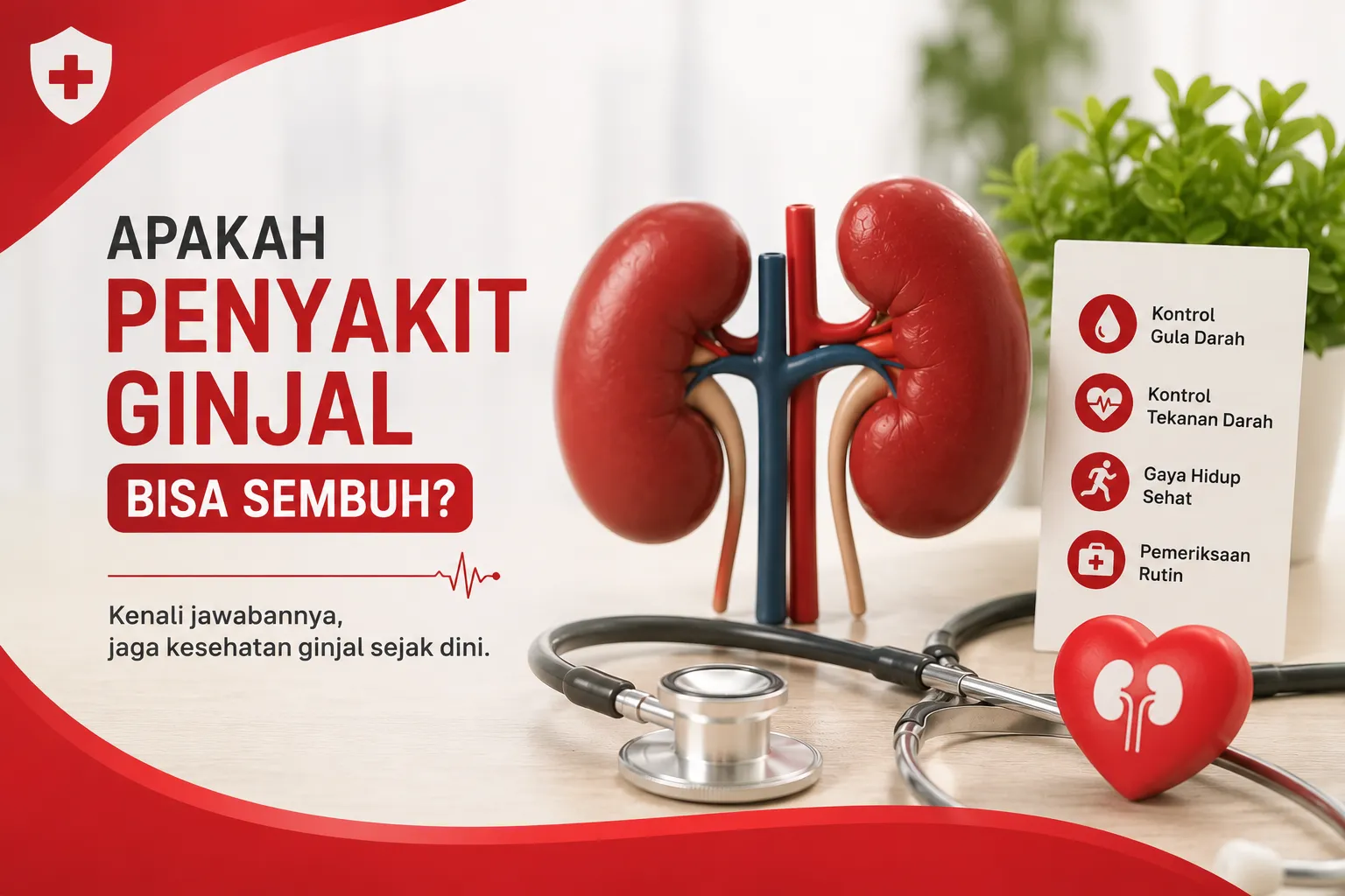 penyakit ginjal dan pentingnya deteksi dini untuk menjaga fungsi ginjal, menampilkan organ ginjal sebagai simbol edukasi kesehatan dan pengelolaan penyakit ginjal secara tepat.