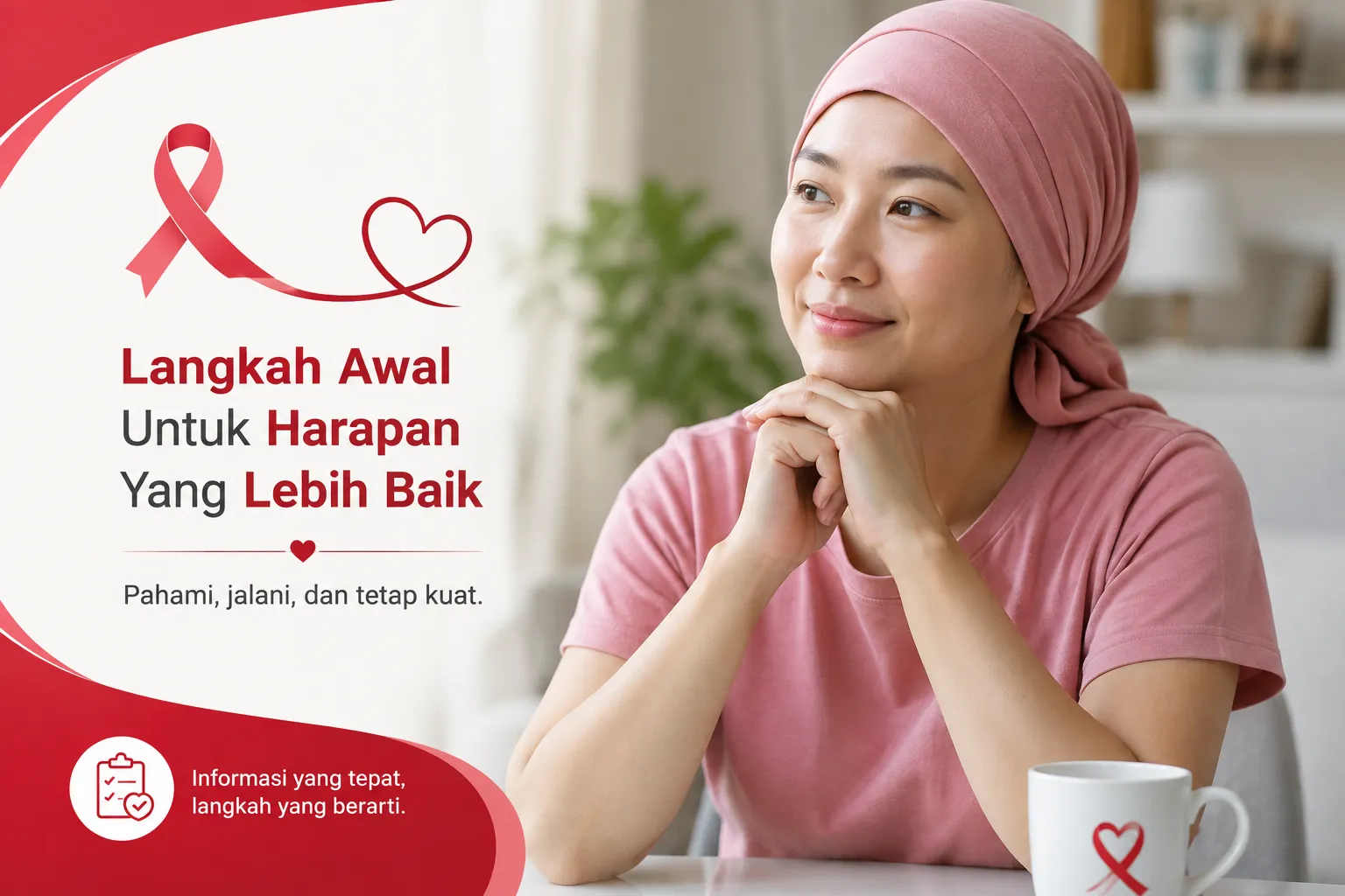 diagnosis kanker dengan ekspresi penuh harapan, menggambarkan pentingnya memahami diagnosis, menjalani pengobatan, dan mendapatkan dukungan selama proses perawatan.