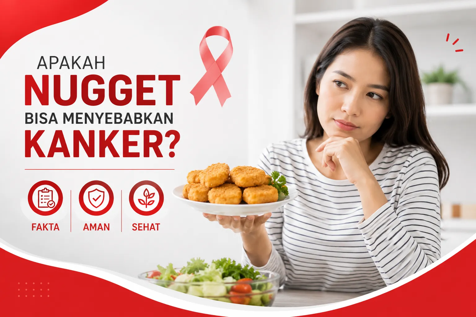 sepiring nugget sebagai edukasi mengenai hubungan makanan olahan dengan risiko kanker serta pentingnya pola makan sehat dan seimbang.