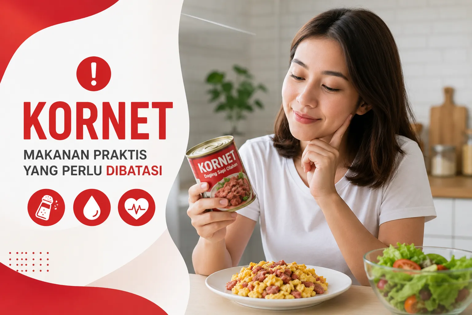 kornet sebelum dikonsumsi, sebagai edukasi pentingnya membatasi konsumsi makanan olahan untuk menjaga kesehatan tubuh.