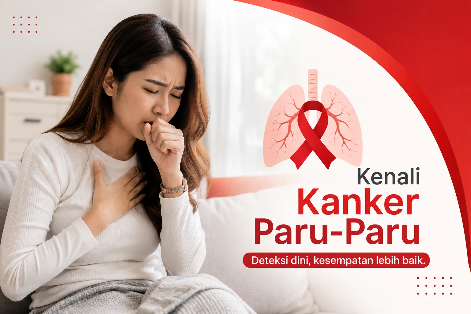 keluhan batuk dan simbol paru-paru sebagai edukasi untuk mengenali gejala kanker paru-paru serta pentingnya deteksi dini.