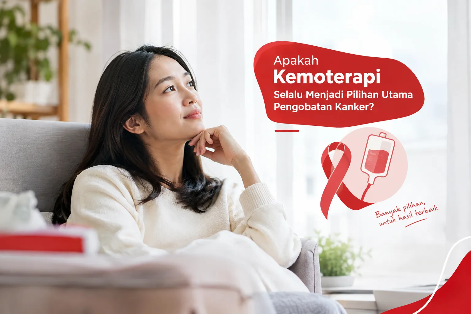 pasien wanita mempertimbangkan pilihan pengobatan kemoterapi untuk kanker