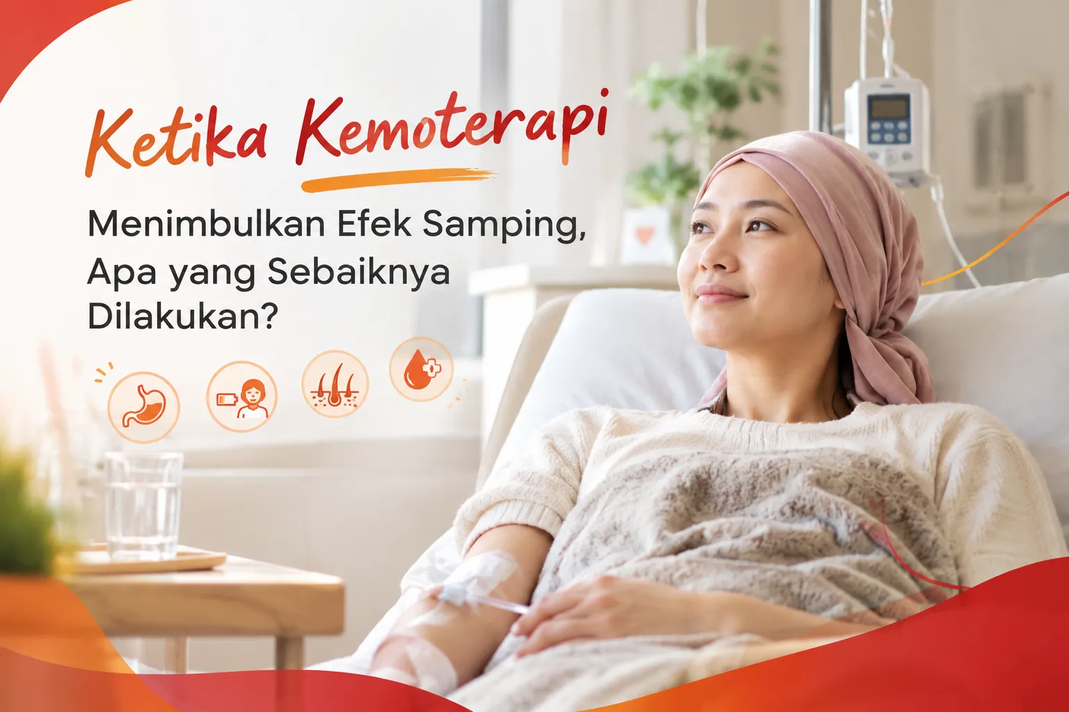 pasien wanita menjalani kemoterapi dan mengalami efek samping pengobatan kanker