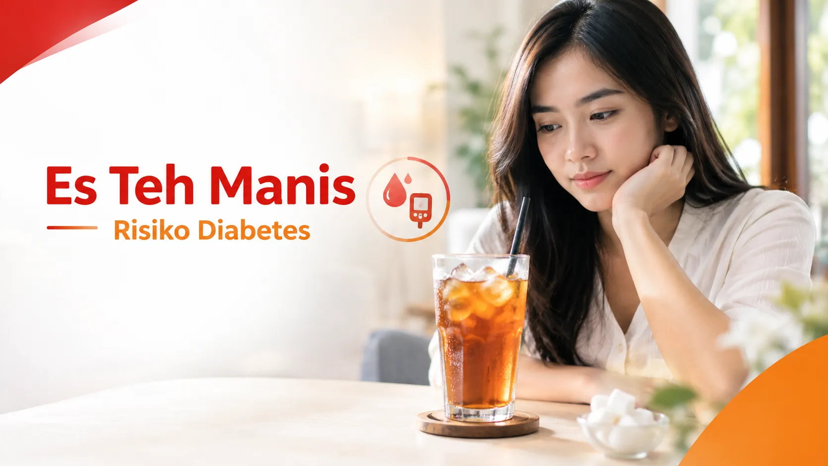 Es teh manis dalam gelas dengan es batu sebagai minuman tinggi gula
