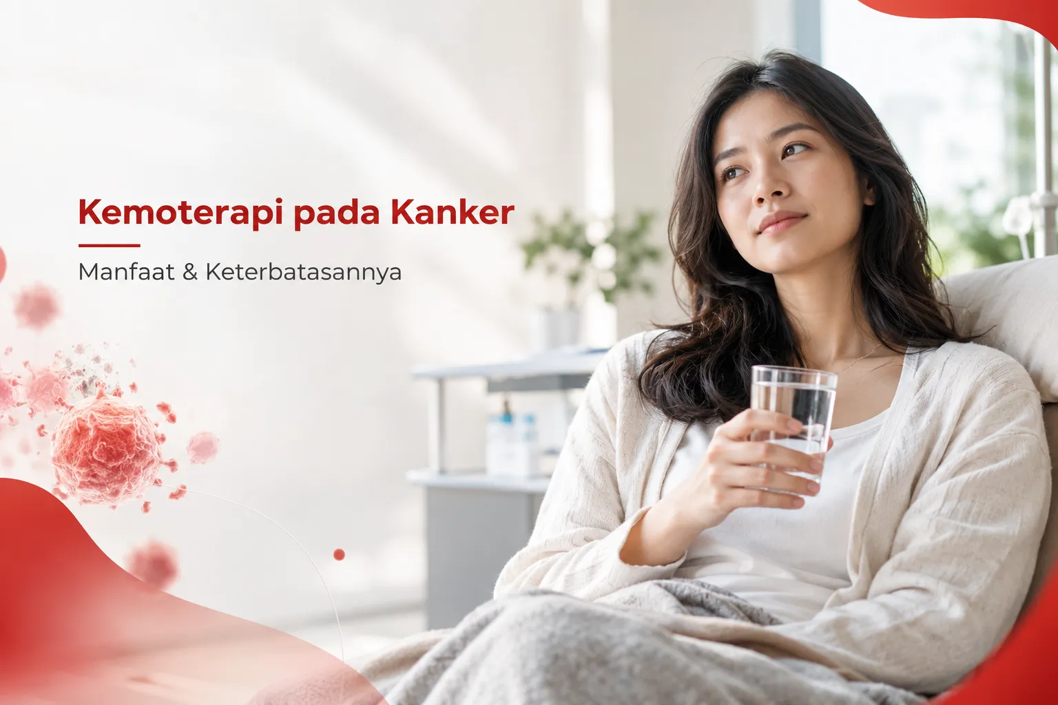 Ilustrasi wanita menjalani kemoterapi pada kanker dan memahami manfaat serta keterbatasannya
