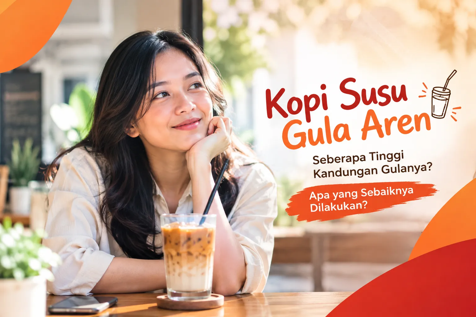 Kopi susu gula aren dalam gelas dengan es, minuman manis yang perlu diperhatikan kandungan gulanya