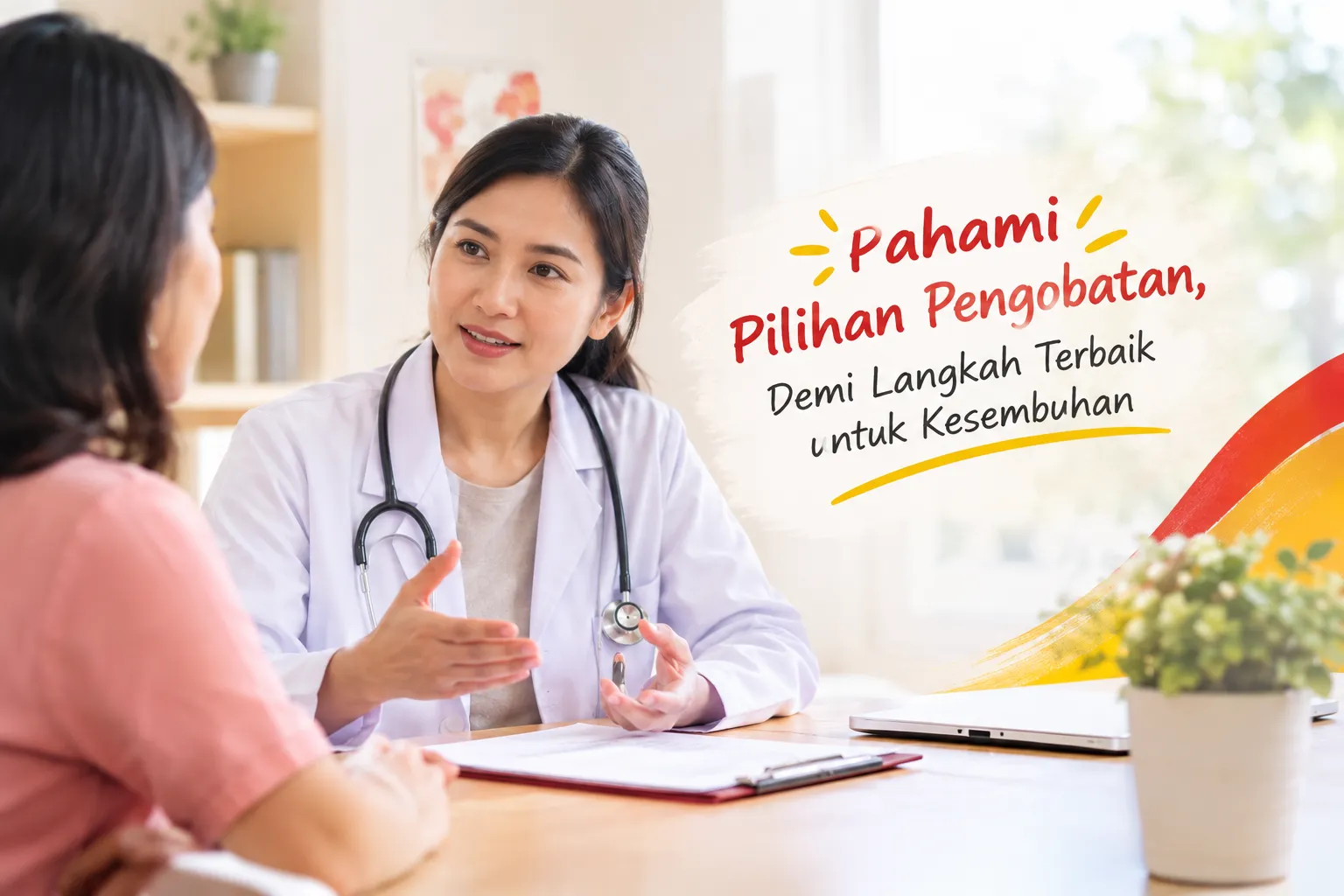 Konsultasi dengan dokter sebelum menjalani operasi kanker untuk memahami pilihan pengobatan, manfaat, dan risiko tindakan.