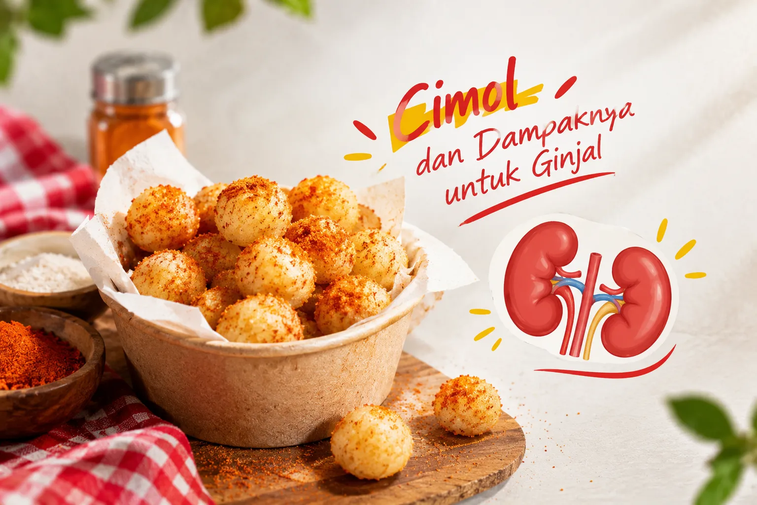 Cimol goreng dengan bumbu tabur dan kaitannya dengan risiko kesehatan ginjal jika dikonsumsi berlebihan.
